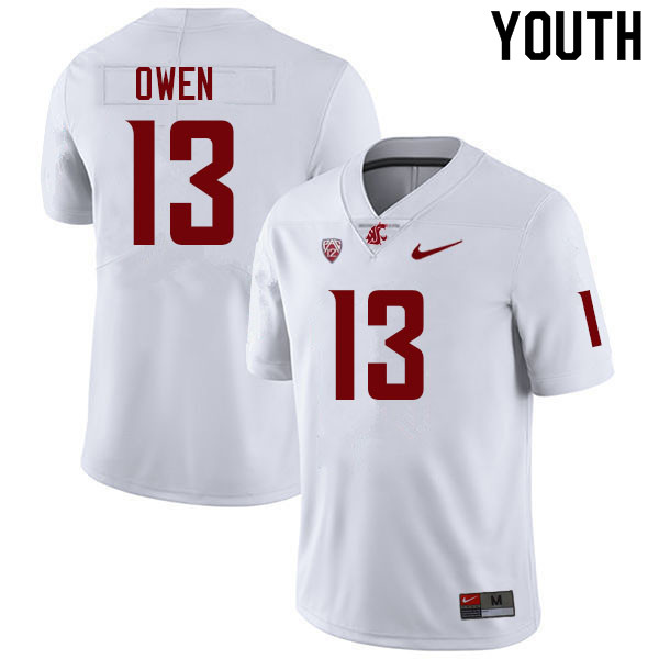 Youth #13 Drake Owen Washington State Cougars College Football Jerseys Sale-White - Click Image to Close